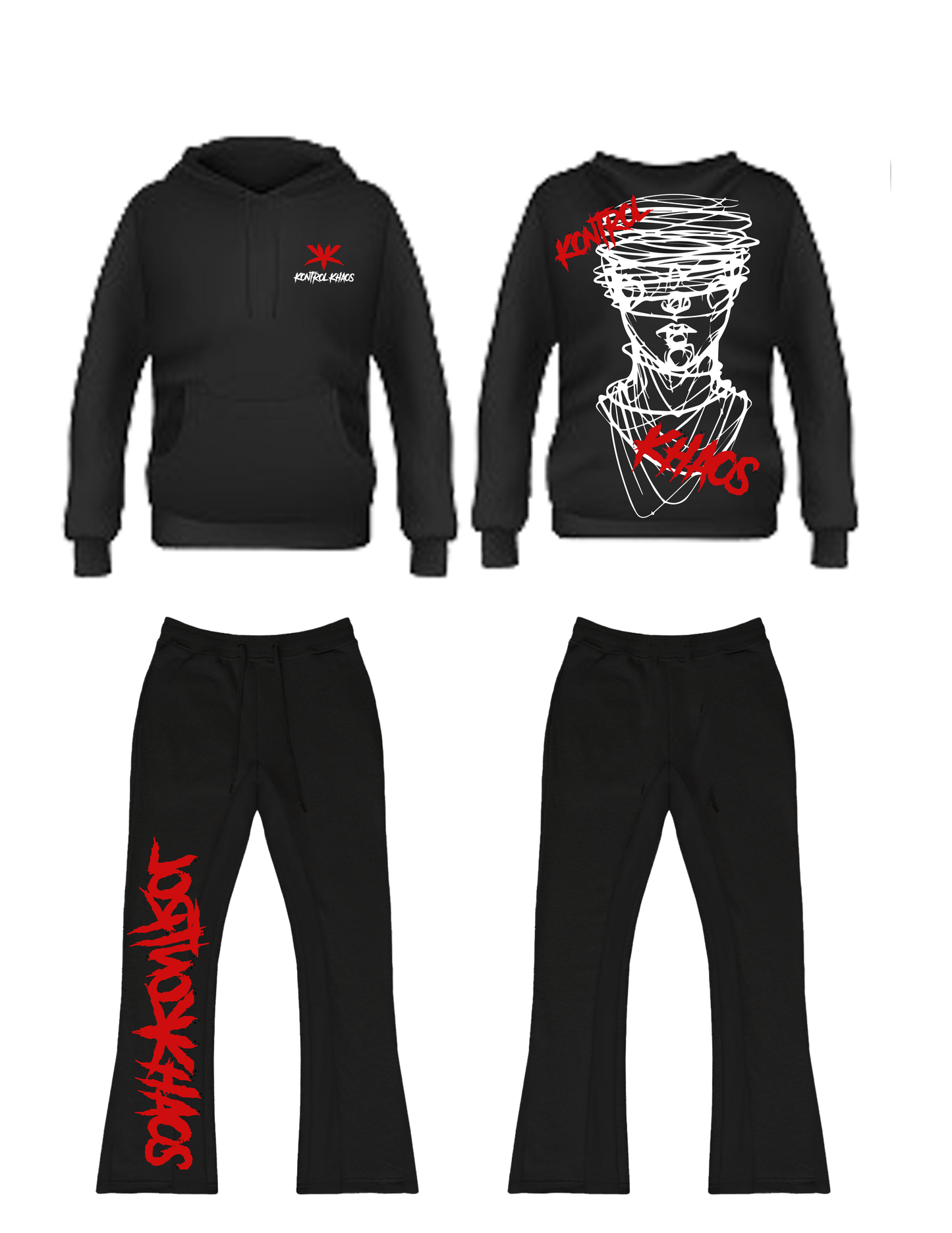 Black and Red Stacked Kontrol Khaos Jogger Set
