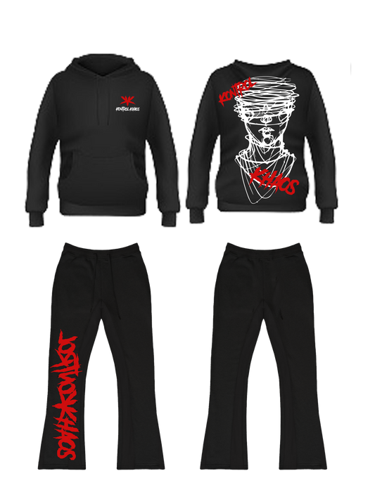 Black and Red Stacked Kontrol Khaos Jogger Set
